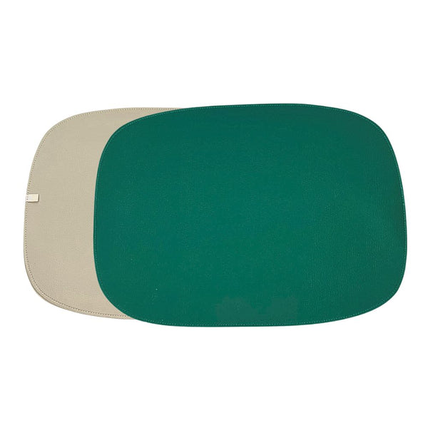 Jogo americano dupla face impermeável retangular verde e bege 46cm Lolahome