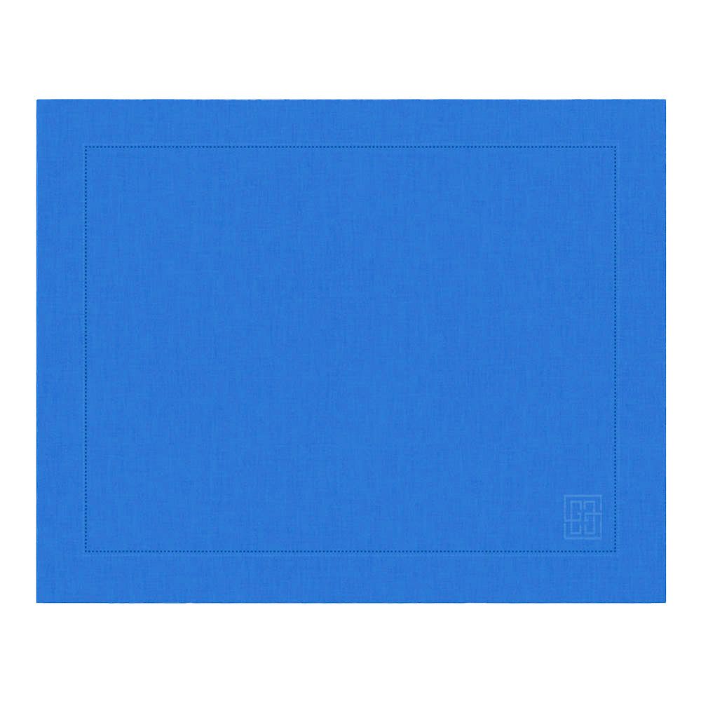 Jogo americano de linho visco azul cobalto Lolahome sobre mesa posta