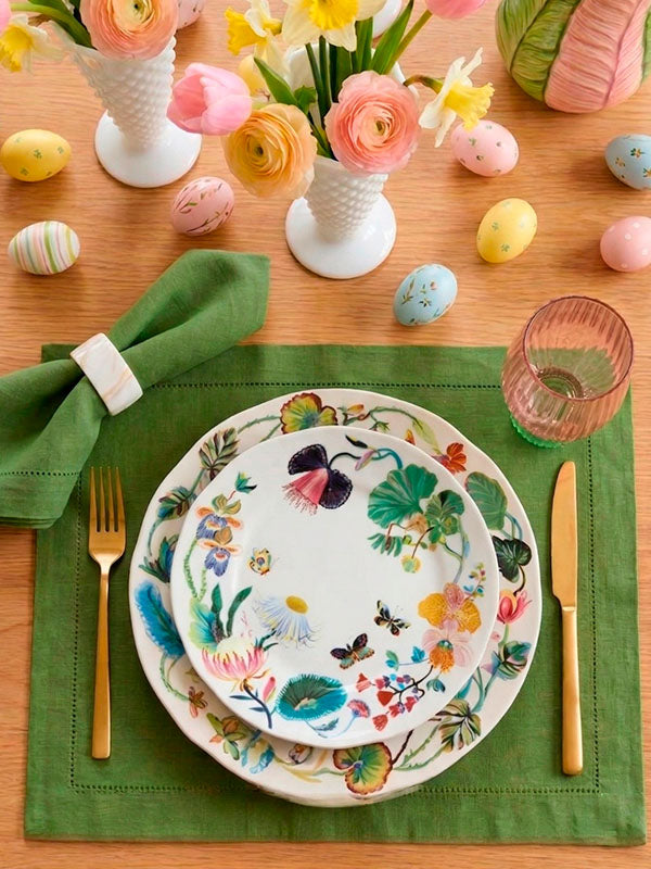 Jogo americano de linho puro verde oliva com barra larga premium – Lolahome