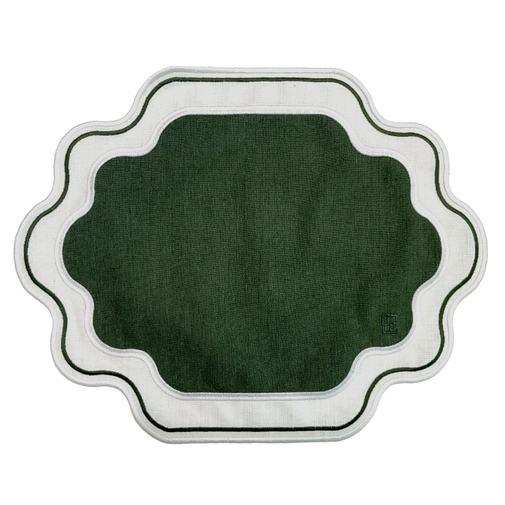 Jogo americano Easy Clean Ella verde e branco em algodão misto impermeabilizado - Lolahome