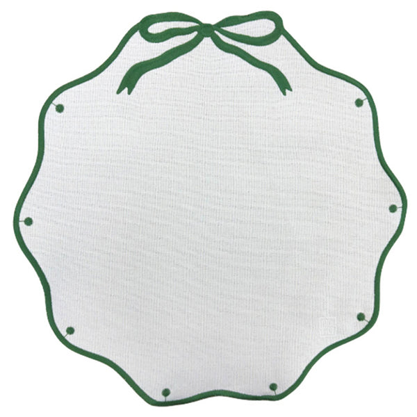 Jogo americano redondo Easy Clean Laço Verde 42cm branco e verde Lolahome