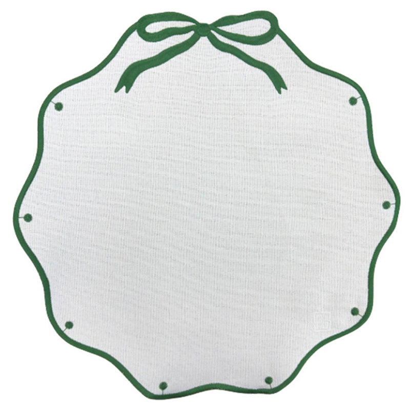 Jogo americano redondo Easy Clean Laço Verde 42cm branco e verde Lolahome