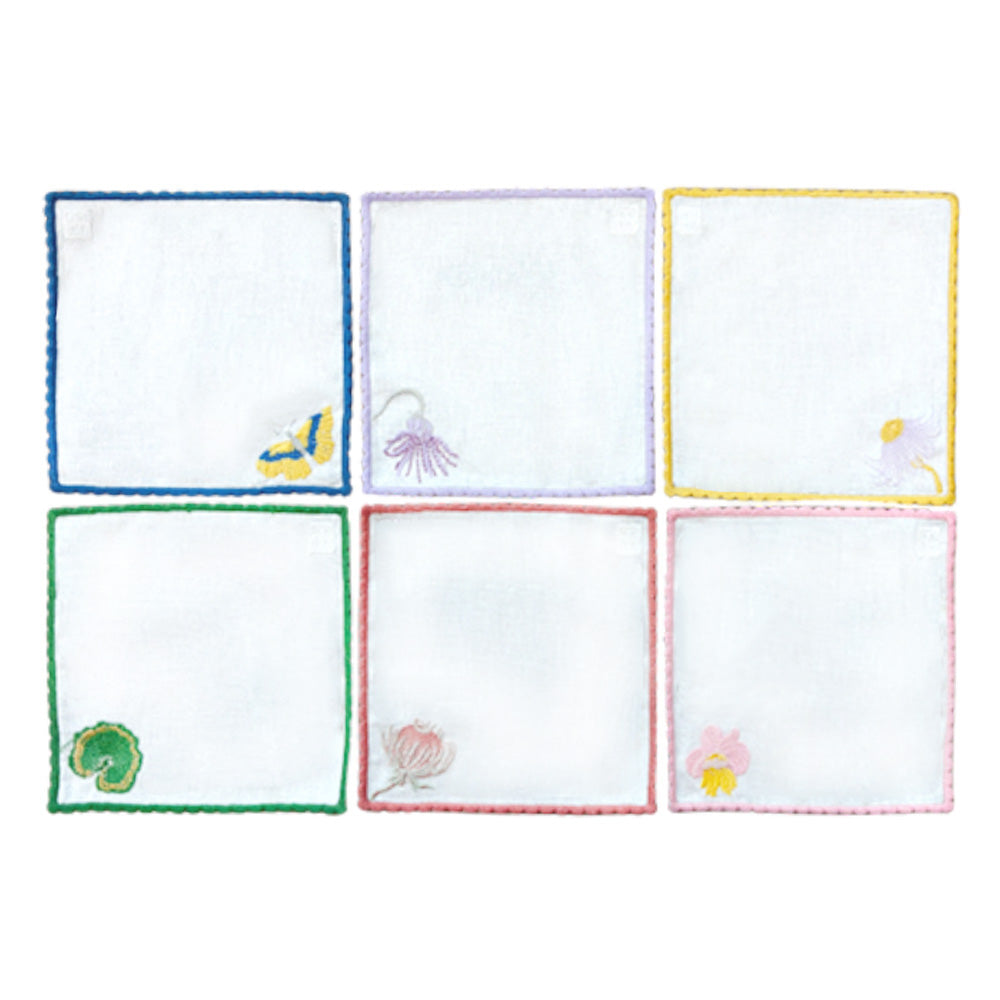SET GUARDANAPOS DE COQUETEL EM LINHO FLOWERSCAPE 6 PEÇAS