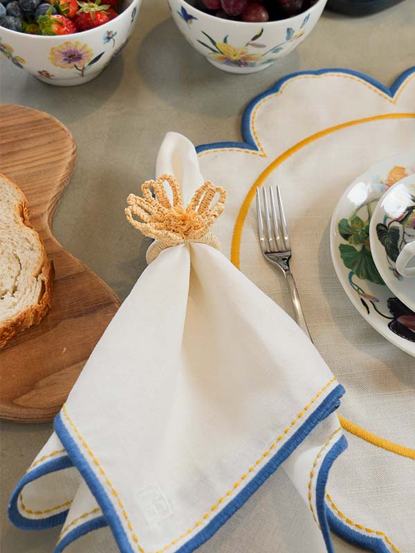 GUARDANAPO DE LINHO FLOWERSCAPE AZUL E AMARELO