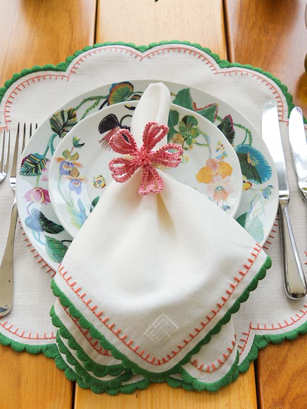 GUARDANAPO DE LINHO FLOWERSCAPE VERDE E ROSA