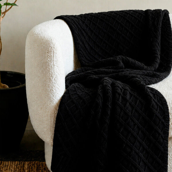 MANTA TRICOT PLUS LOSANGOS PRETO 130X180 CM