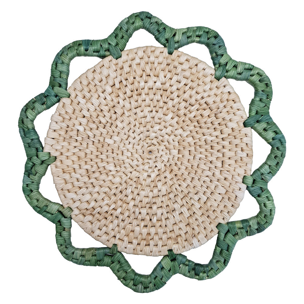 SOUSPLAT EM PALHA NATURAL FEITO À MÃO VERDE 40CM