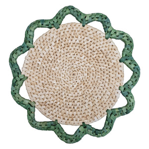 SOUSPLAT EM PALHA NATURAL FEITO À MÃO VERDE 40 CM