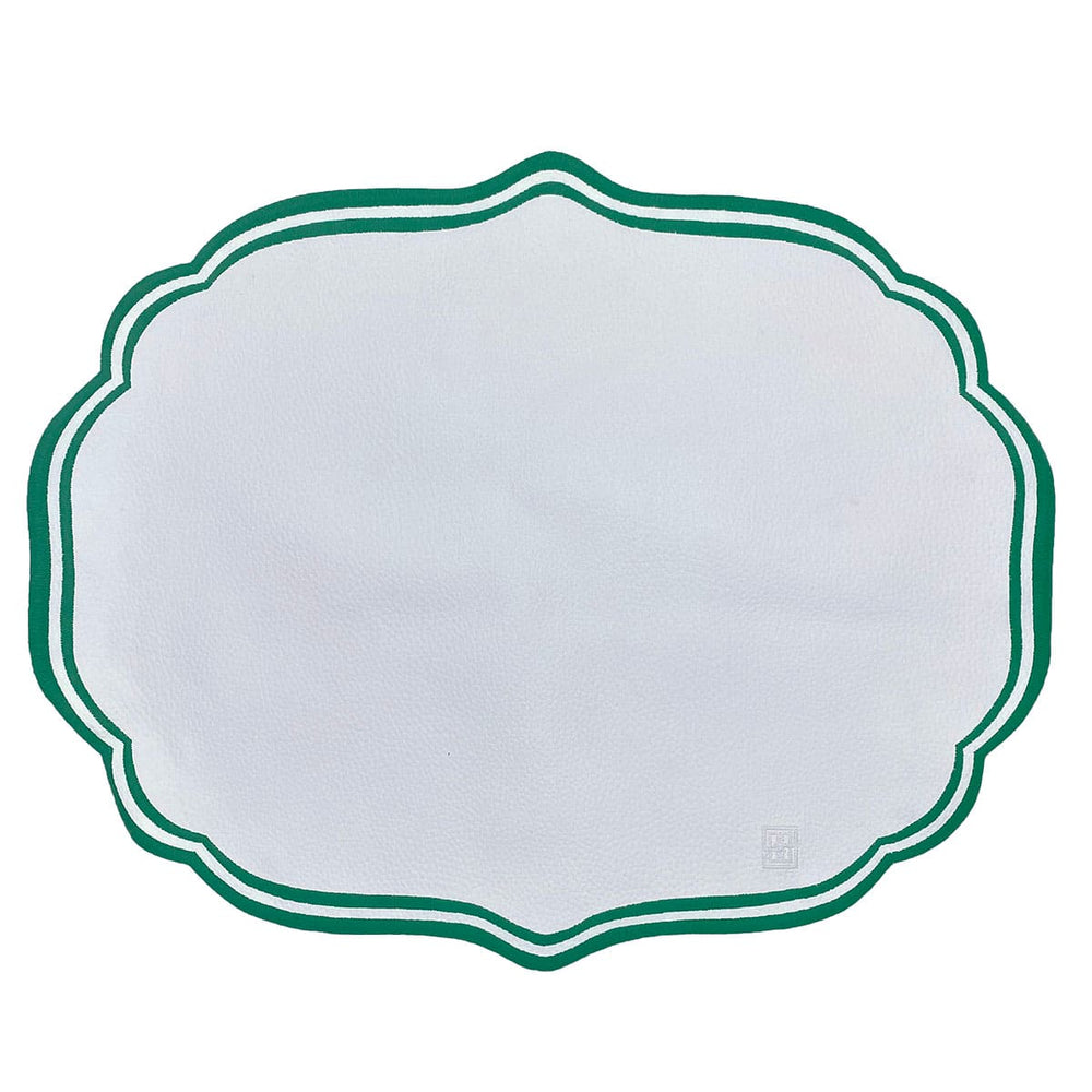 Jogo americano de couro ecológico Barcelona verde e branco 46x37 cm - Lolahome