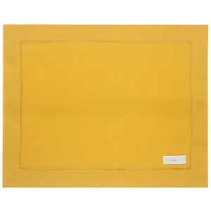 Jogo americano de linho misto amarelo com ponto ajour 46x37cm - Lolahome