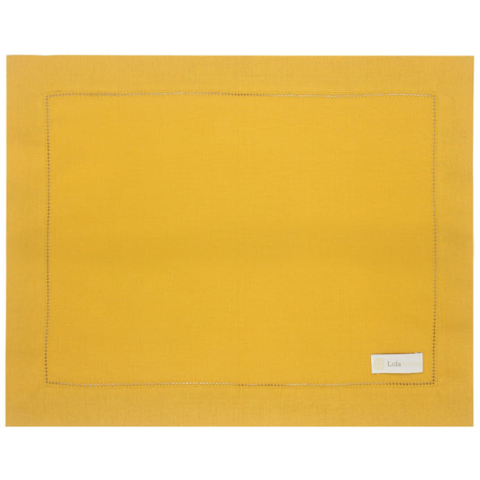 Jogo americano de linho misto amarelo com ponto ajour 46x37cm - Lolahome
