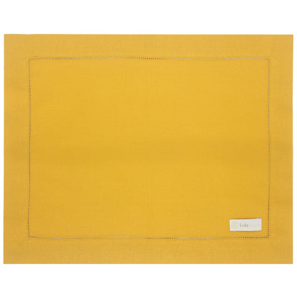 Jogo americano de linho misto amarelo com ponto ajour 46x37cm - Lolahome