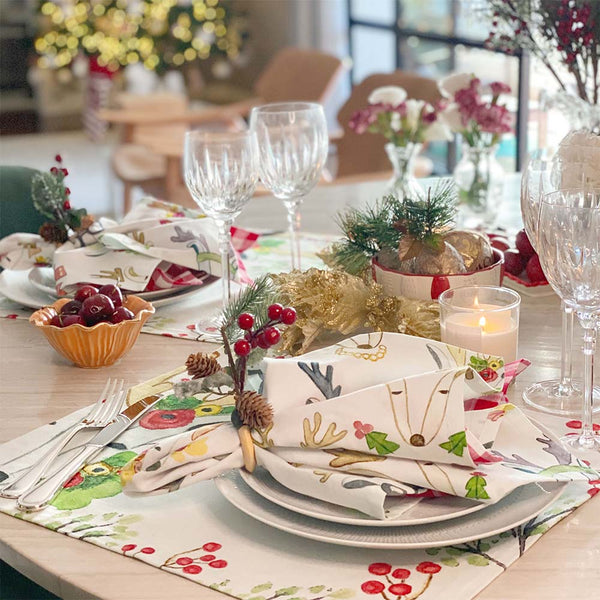 JOGO AMERICANO ESTAMPADO DE ALGODÃO RENAS DE NATAL 44X39 CM