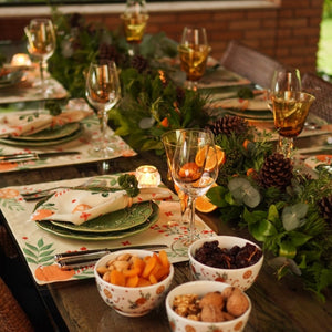 Detalhe do jogo americano Flor de Laranjeira 100% algodão verde Lolahome