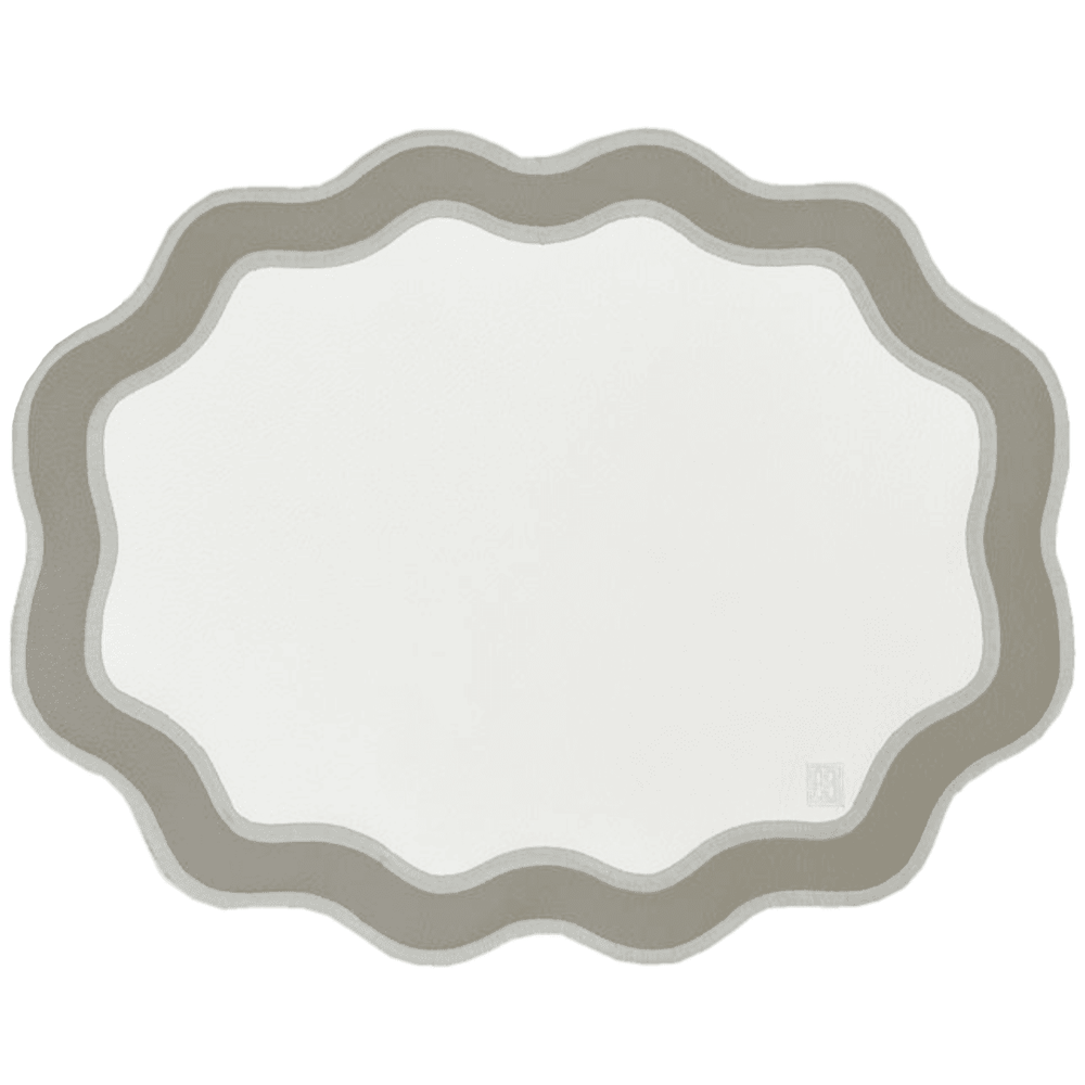 Jogo americano impermeável oval couro ecológico branco e cinza 46x37cm - Lolahome