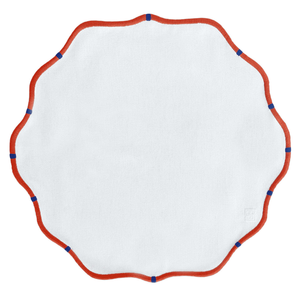 Jogo americano redondo impermeável Toscana branco com bordado laranja em algodão 43cm – Lolahome