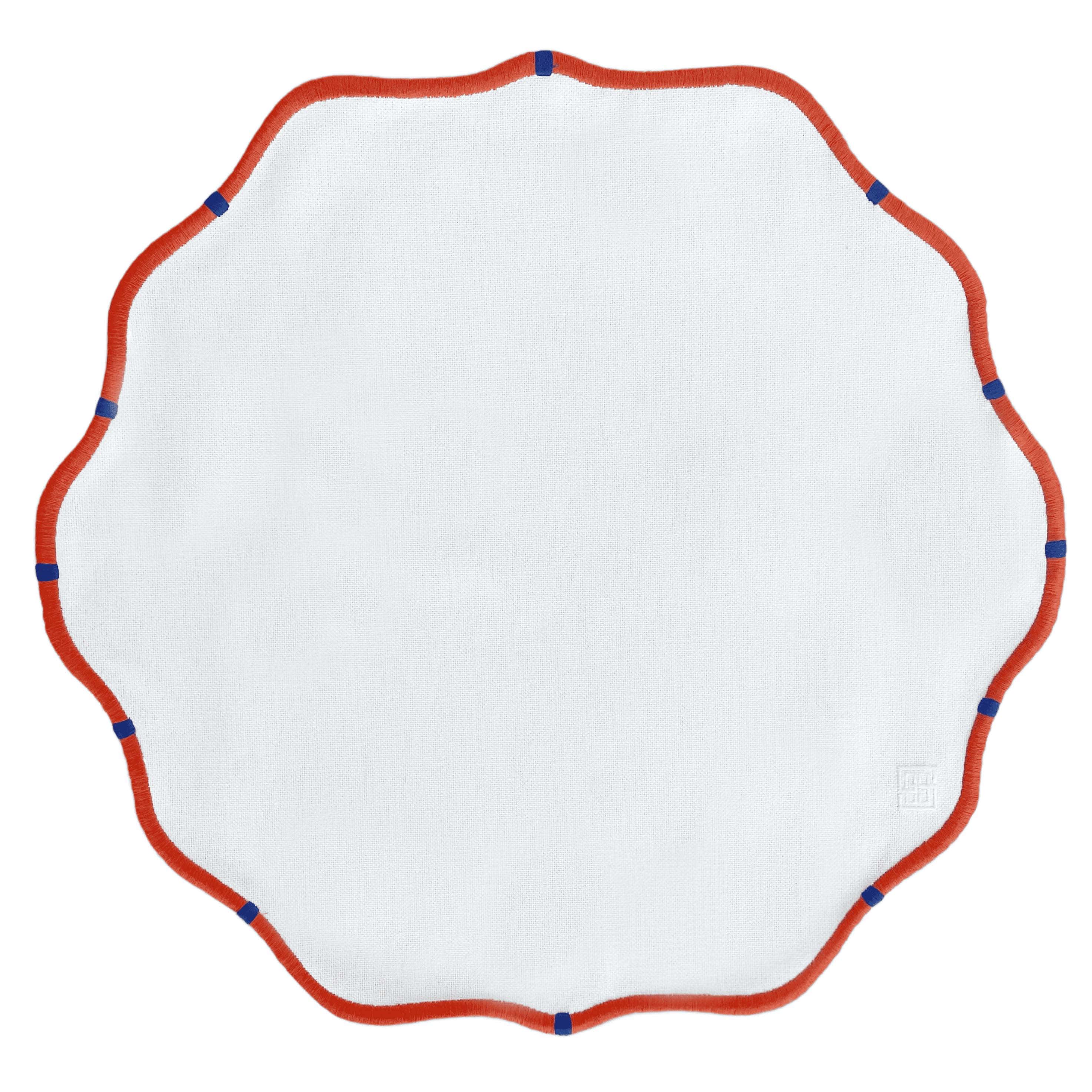Jogo americano redondo impermeável Toscana branco com bordado laranja em algodão 43cm – Lolahome
