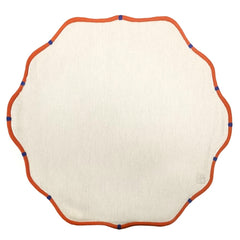 Jogo americano redondo de algodão bege com bordados laranja 43cm - Lolahome