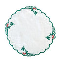 Jogo americano redondo linho puro azevinho branco bordado Lolahome 42cm