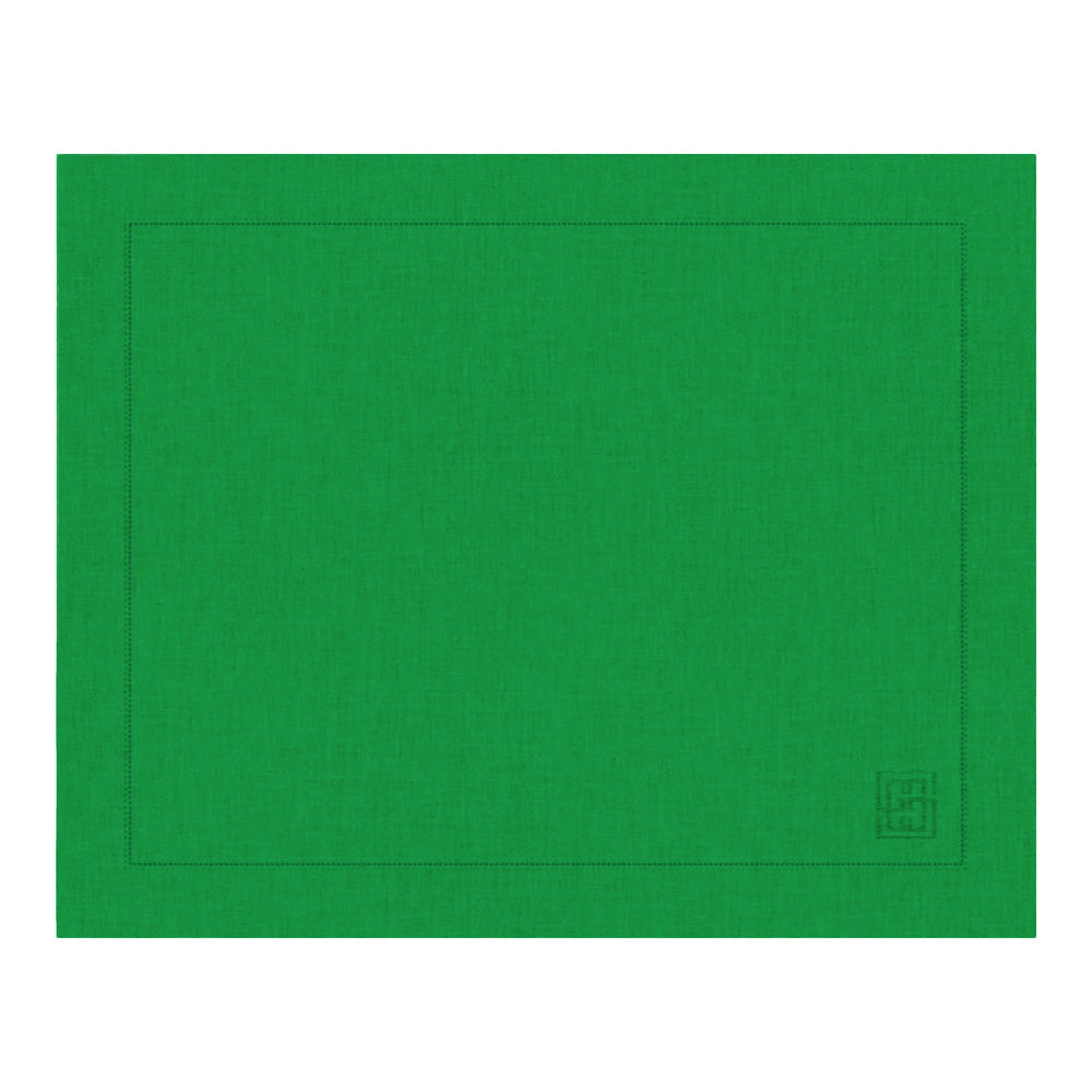 Jogo americano de linho e viscose verde bandeira com barra larga premium, 50x33 cm - Lolahome