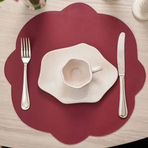 Jogo americano redondo impermeável dupla face couro sintético rosa e vinho Lolahome