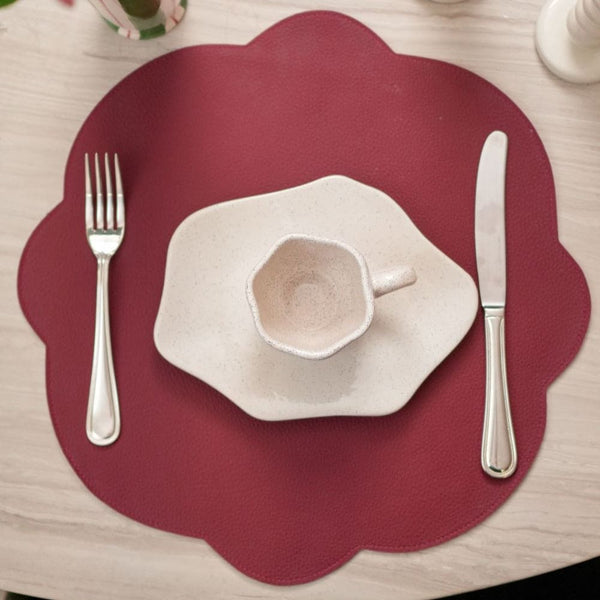 Jogo americano redondo impermeável dupla face couro sintético rosa e vinho Lolahome