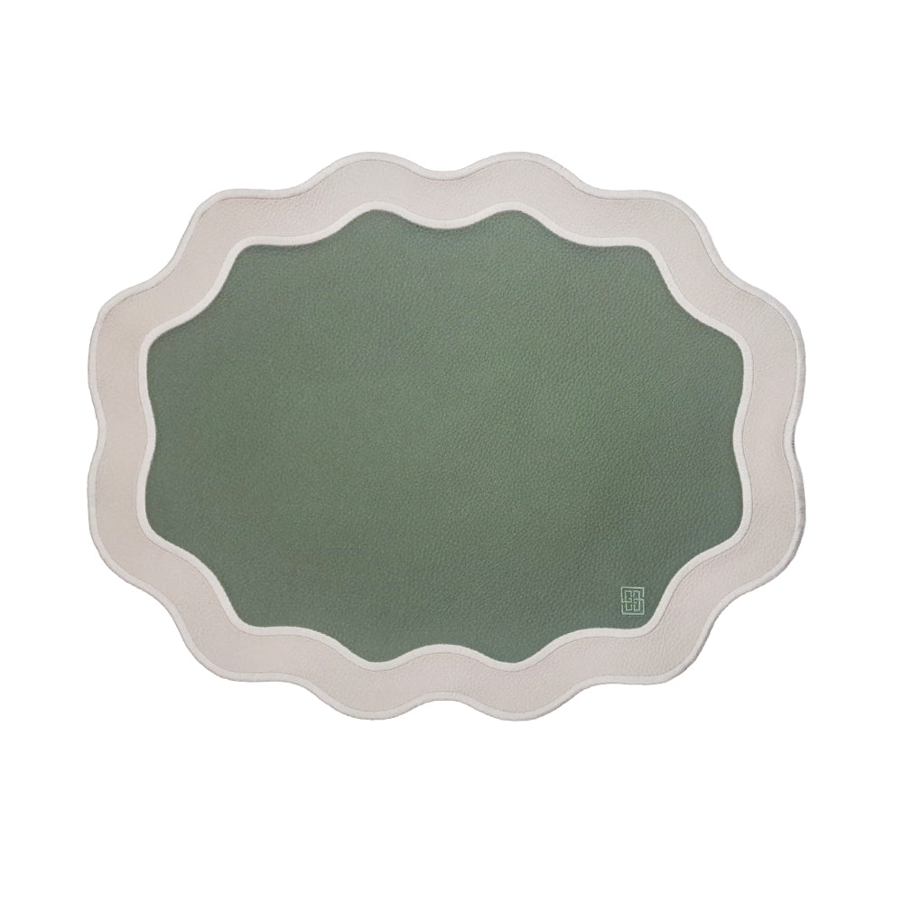 Jogo americano impermeável duo verde e bege 46x37cm em couro ecológico – Lolahome