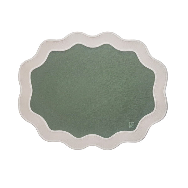Jogo americano impermeável duo verde e bege 46x37cm em couro ecológico – Lolahome