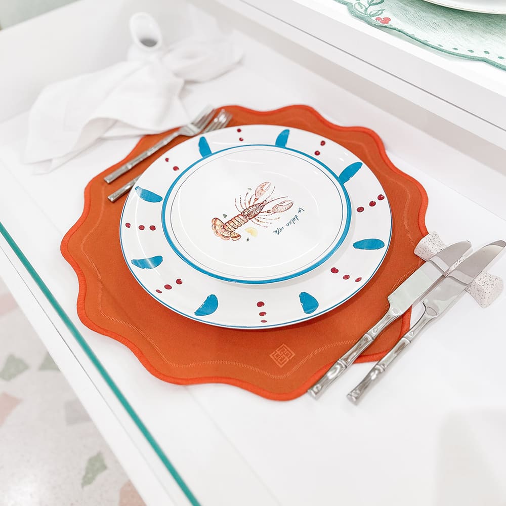 Jogo americano impermeável redondo em poliéster laranja 41cm - Lolahome