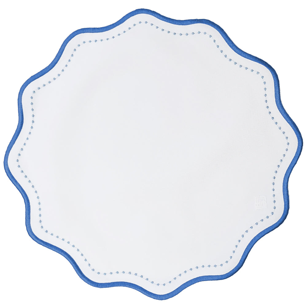 Jogo americano impermeável Breeze redondo azul 41cm sobre mesa