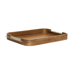 Bandeja decorativa em MDF e alça de metal 46cm cor marrom