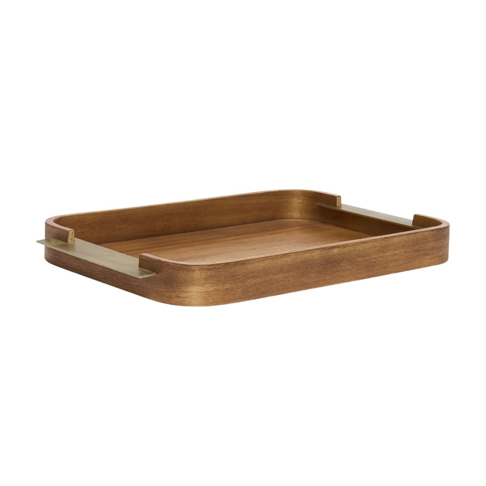 Bandeja decorativa em MDF e alça de metal 46cm cor marrom