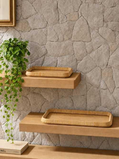 Bandeja de madeira com palha natural 40cm - Lolahome