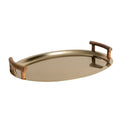 Bandeja metal dourada com alças de madeira 45 cm