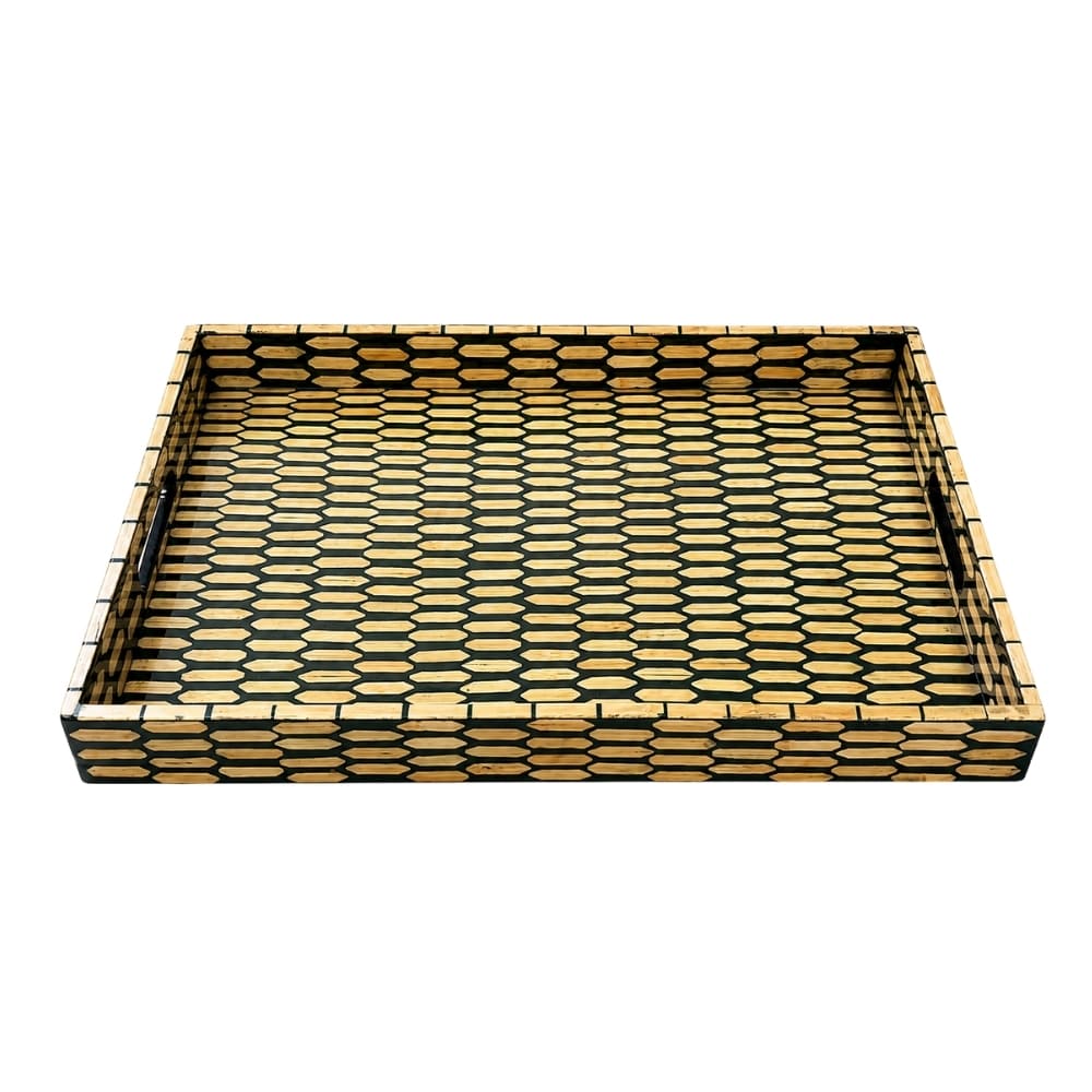 Bandeja em bambu Jaipur G 50 cm bege e verde
