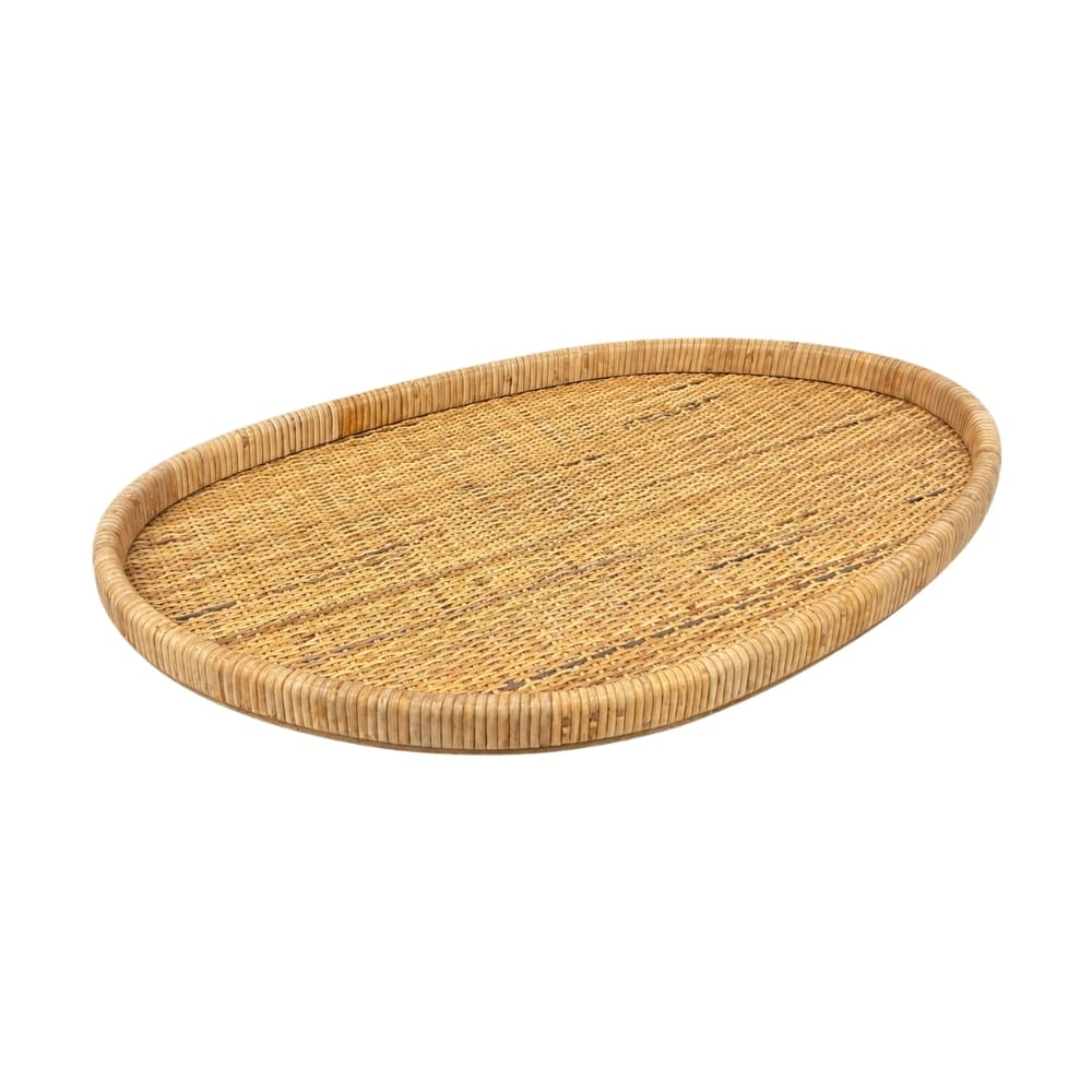 BANDEJA ORGANICA EM MADEIRA E FIBRA RATTAN NATURAL 59X40CM