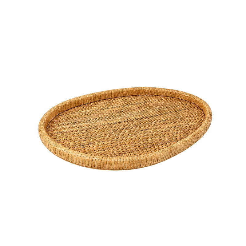BANDEJA EM MADEIRA E FIBRA NATURAL ASSIMÉTRICA 52,5X34,5CM