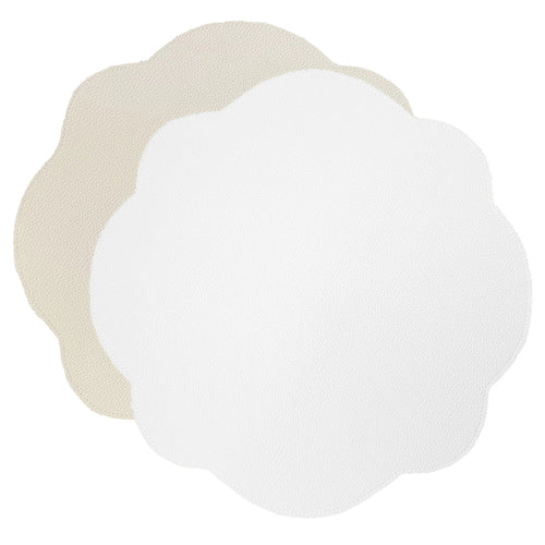 Jogo americano dupla face impermeável redondo com estampa floral, bege e branco, 42 cm – Lolahome