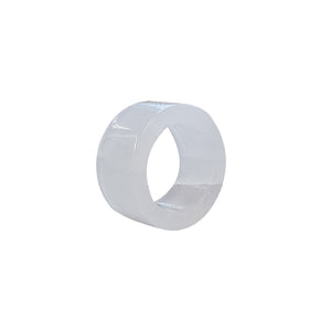 Porta-guardanapo de calcita rosa com aproximadamente 4 cm, acabamento natural em pedra