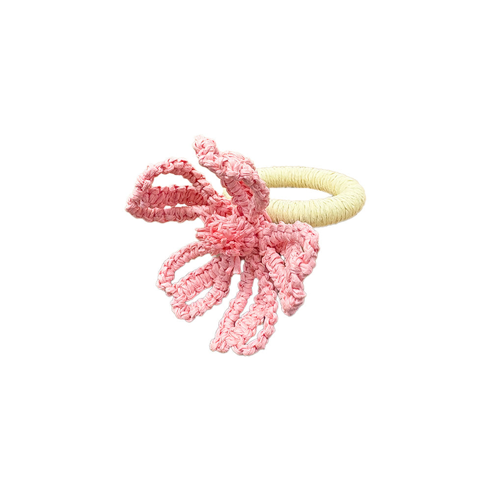 PORTA GUARDANAPO MACRAME EM RÁFIA FLOR ROSA