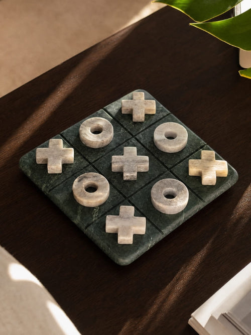 Jogo da velha em mármore verde e marfim 22cm - Lolahome