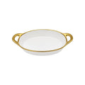 TRAVESSA OVAL EM CERÂMICA BASIC BRANCA E DOURADA 41CM