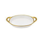 TRAVESSA OVAL EM CERÂMICA BASIC BRANCA E DOURADA 41CM