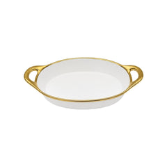 TRAVESSA OVAL EM CERÂMICA BASIC BRANCA E DOURADA 41CM