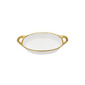 TRAVESSA OVAL EM CERÂMICA BASIC BRANCA E DOURADA 36CM