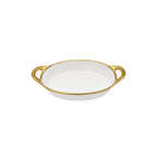 TRAVESSA OVAL EM CERÂMICA BASIC BRANCA E DOURADA 36CM