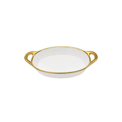 TRAVESSA OVAL EM CERÂMICA BASIC BRANCA E DOURADA 36CM