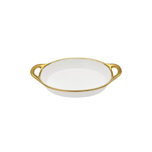 TRAVESSA OVAL EM CERÂMICA BASIC BRANCA E DOURADA 36CM