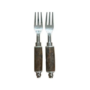 SET 2 GARFOS PARA APERITIVO AÇO INOX CABO EM MADEIRA