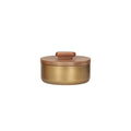 Pote decorativo Golden com tampa de madeira e acabamento em metal envelhecido, 8cm